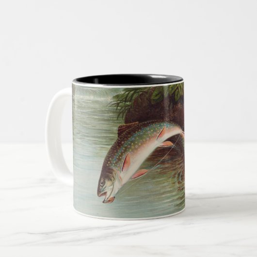Leaping Brook Trout von Samuel Kilbourne (1874) Zweifarbige Tasse (Vorderseite Links)