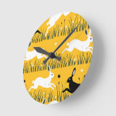 Leaping Bunny Mustard Meadow Pattern Runde Wanduhr (Winkel)