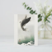 Leaping Carp Fish Gemälde von Ohara Koson Postkarte (Stehend Vorderseite)