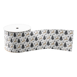 Leaping Deer Black & White Coordination Weihnachte Ripsband