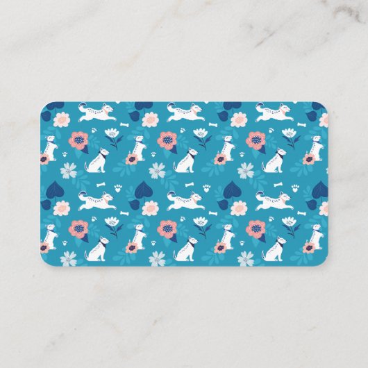 Leaping Dog Floral Botanical Blue Pet Services Visitenkarte (Rückseite)