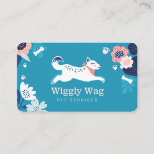 Leaping Dog Floral Botanical Blue Pet Services Visitenkarte