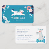 Leaping Dog Floral Botanical Blue Pet Services Visitenkarte (Vorne/Hinten)
