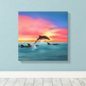 Leaping Dolphins Beach Sunset Leinwanddruck (Insitu (Holzboden))