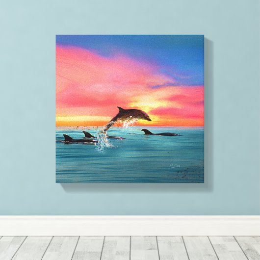 Leaping Dolphins Beach Sunset Leinwanddruck (Insitu (Holzboden))