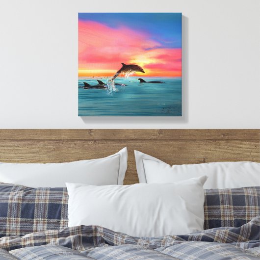 Leaping Dolphins Beach Sunset Leinwanddruck (Insitu (Schlafzimmer))