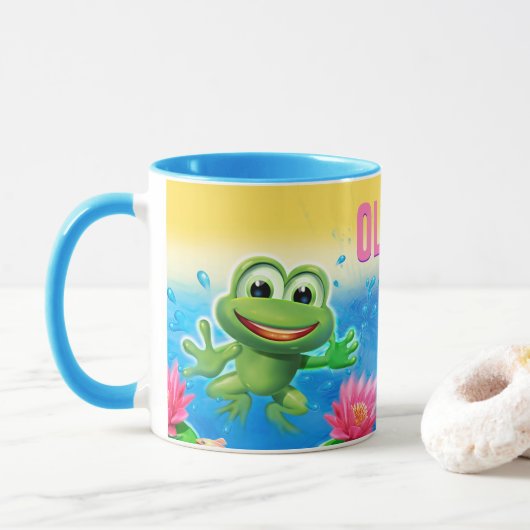 Leaping Frog Party individuelle Name Combo Tasse (Mit Donut)