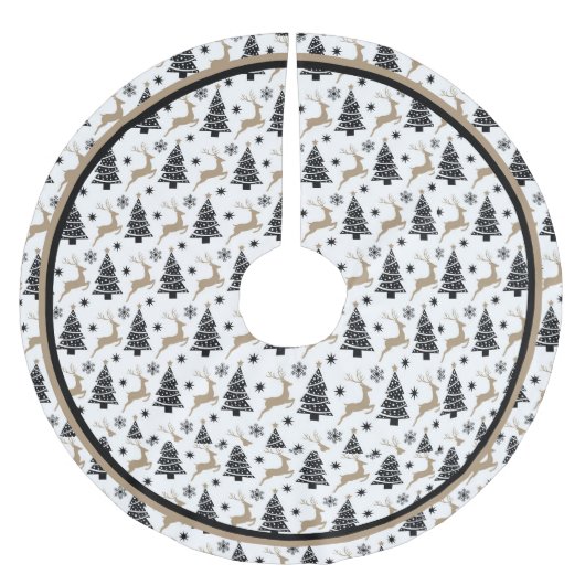 Leaping Hirsch Schwarz & Weiß Thema Niedlich Polyester Weihnachtsbaumdecke (Vorderseite)