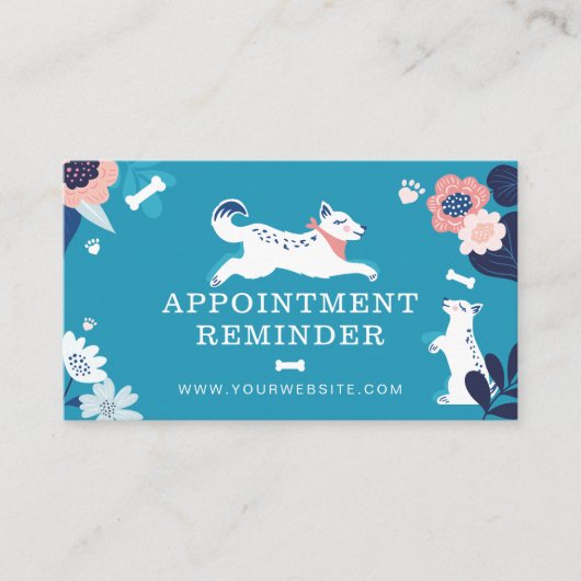 Leaping Hund Floral Pet Care Services Blau Terminkarte (Vorderseite)