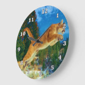 Leaping Mountain Lion Clock (Cougar) Große Wanduhr (Winkel)