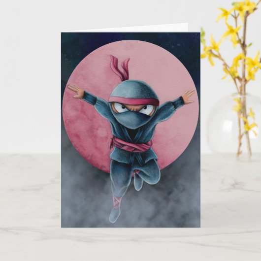 Leaping Ninja Red Moon Geburtstag Karte (Gelbe Blume)