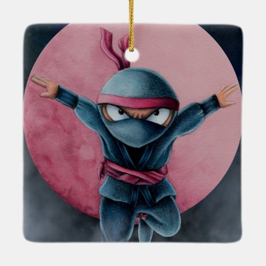 Leaping Ninja Red Moon Keramikornament (Rückseite)