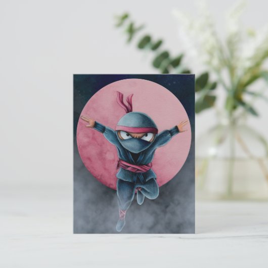Leaping Ninja Red Moon Postkarte (Stehend Vorderseite)