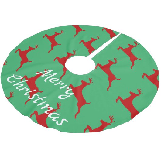 Leaping Red Deer Thunder_Cove Polyester Weihnachtsbaumdecke (Schrägansicht)