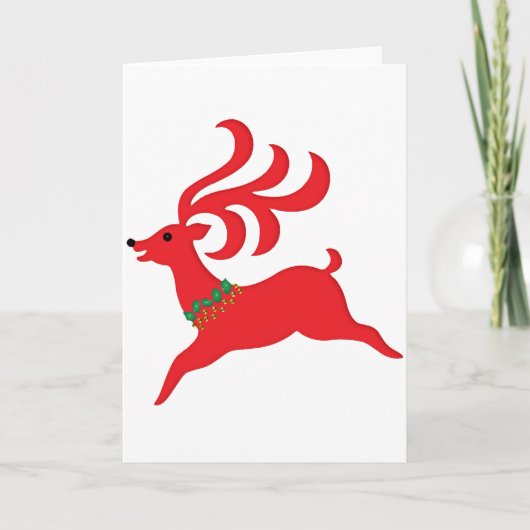 Leaping Red Rentier Silhouette Feiertagskarte (Vorderseite)