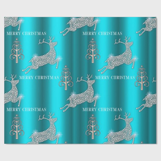 Leaping Rentier Glitzern Merry Christmas Aqua Geschenkpapier (Flach)