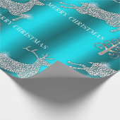 Leaping Rentier Glitzern Merry Christmas Aqua Geschenkpapier (Ecke)