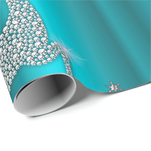 Leaping Rentier Glitzern Merry Christmas Aqua Geschenkpapier (Rolleneckpunkt)