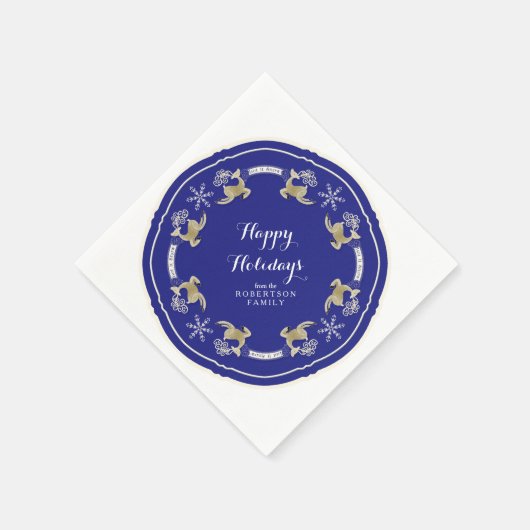 Leaping Rentier Happy Holidays Snowflake Party Serviette (Ecke)