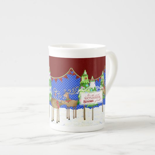 Leaping Rentier Weihnachtsbaum Pennant Tasse (Vorderseite Rechts)