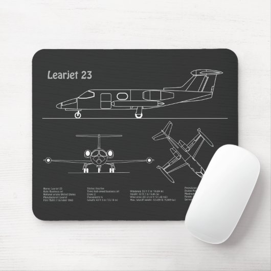 Learjet 23 - Flugzeugkonzept Zeichnend Pläne PD Mousepad (Mit Mouse)