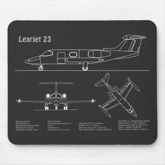 Learjet 23 - Flugzeugkonzept Zeichnend Pläne PD Mousepad (Vorne)