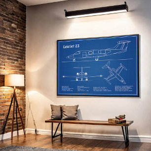 Learjet 23 - Flugzeugkonzeption Zeichnend Pläne AD Poster