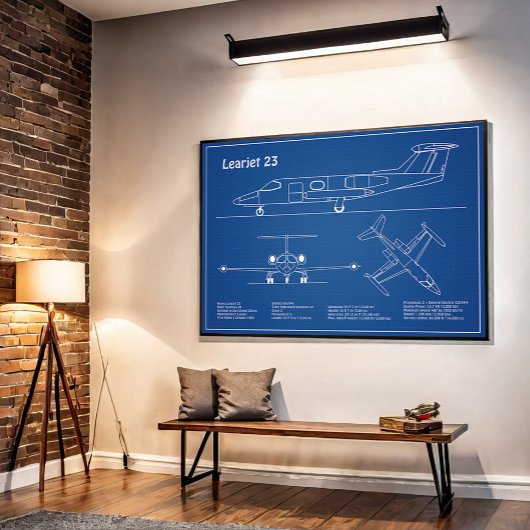 Learjet 23 - Flugzeugkonzeption Zeichnend Pläne AD Poster