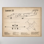Learjet 23 - Flugzeugkonzeption Zeichnend Pläne SD Poster (Vorne)