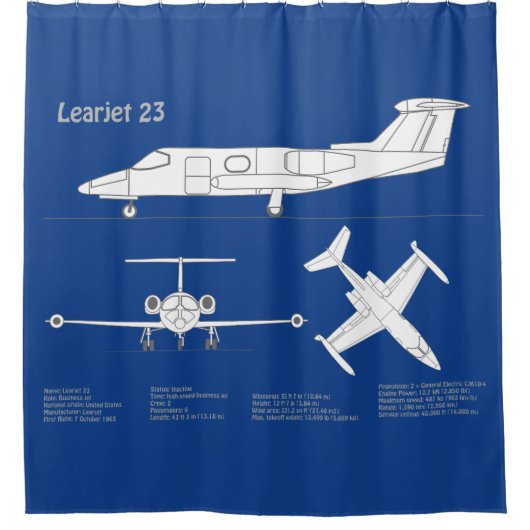 Learjet 23 - Pläne zum Zeichn von Flugzeugkonzepte Duschvorhang (Vorderseite)