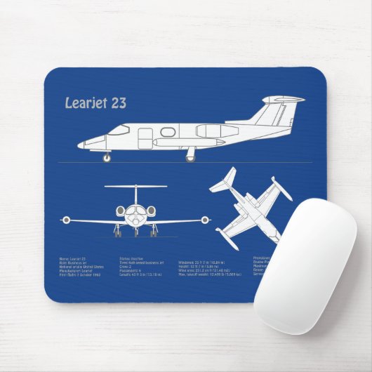 Learjet 23 - Pläne zum Zeichn von Flugzeugkonzepte Mousepad (Mit Mouse)