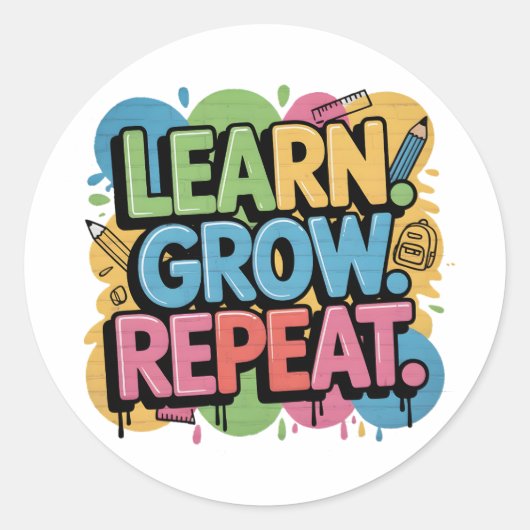 Learn Grow Repeat Graffiti Back to School Design Runder Aufkleber (Vorderseite)