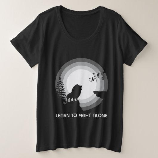 Learn to Fight Alone – Lion Under Moonlight Große Größe T-Shirt (Design vorne)