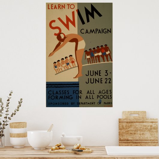 Learn To Swim Campaign Vintage Poster (Küche)