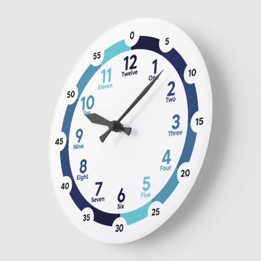 Learning Clock - Mitternacht Blau Große Wanduhr (Winkel)