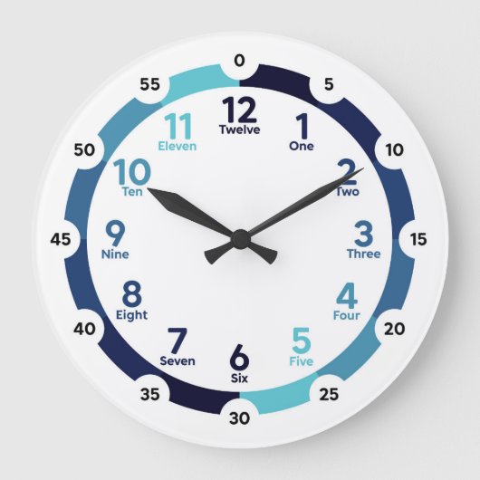 Learning Clock - Mitternacht Blau Große Wanduhr (Vorderseite)