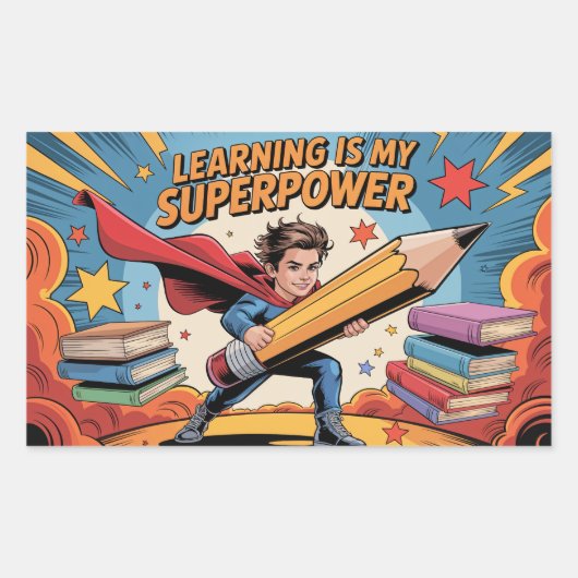 Learning Is My Superpower – Heroic School Rechteckiger Aufkleber (Vorderseite)