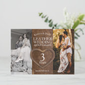 Leather 3. Hochzeitstag Party Einladung (Stehend Vorderseite)