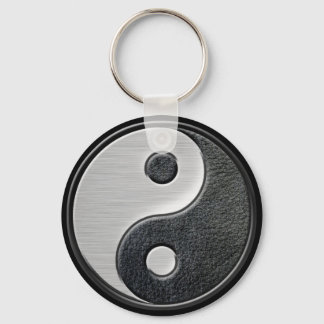Leather and Steel Effect Yin Yang Graphic Schlüsselanhänger