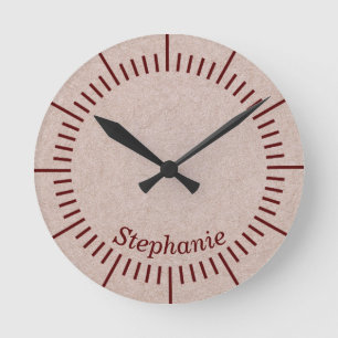 Leather Beige With Your Name Round Clock Runde Wanduhr