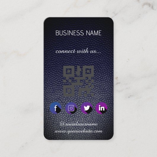 Leather black - Social Media QR Code Business Card Visitenkarte (Vorderseite)