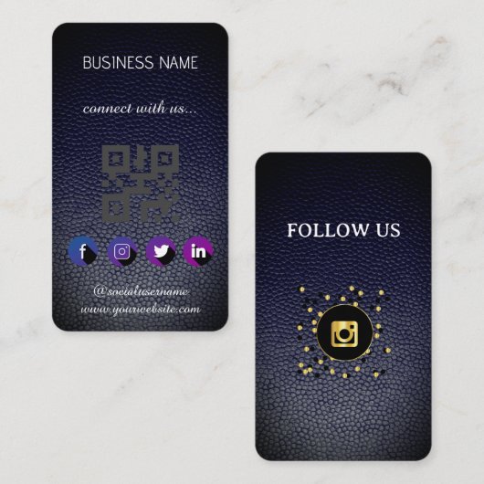 Leather black - Social Media QR Code Business Card Visitenkarte (Vorne/Hinten)