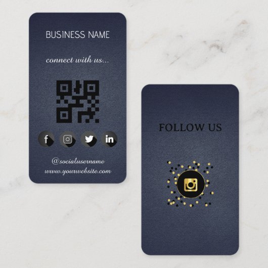 Leather black - Social Media QR Code Business Card Visitenkarte (Vorne/Hinten)