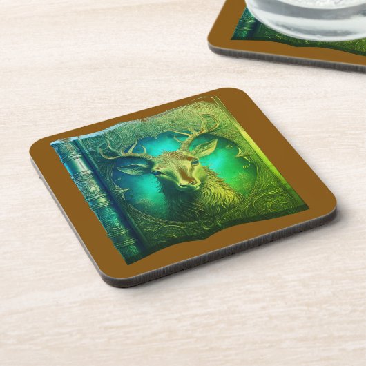 Leather Bound Copy Of A Deer Hunting Guide Getränkeuntersetzer (Linke Seite)