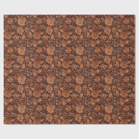 Leather Brown Floral Geschenkpapier (Flach)