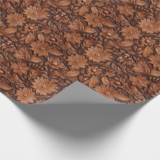 Leather Brown Floral Geschenkpapier (Ecke)