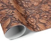 Leather Brown Floral Geschenkpapier (Rolleneckpunkt)