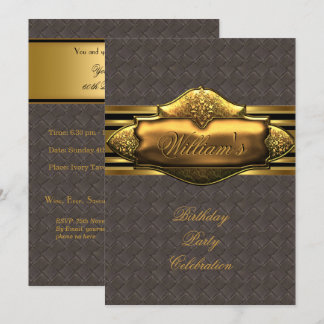 Leather Brown Gold Geburtstagsparty Mens 60. Einladung