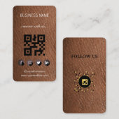 Leather Brown - Social Media QR Code Business Card Visitenkarte (Vorne/Hinten)