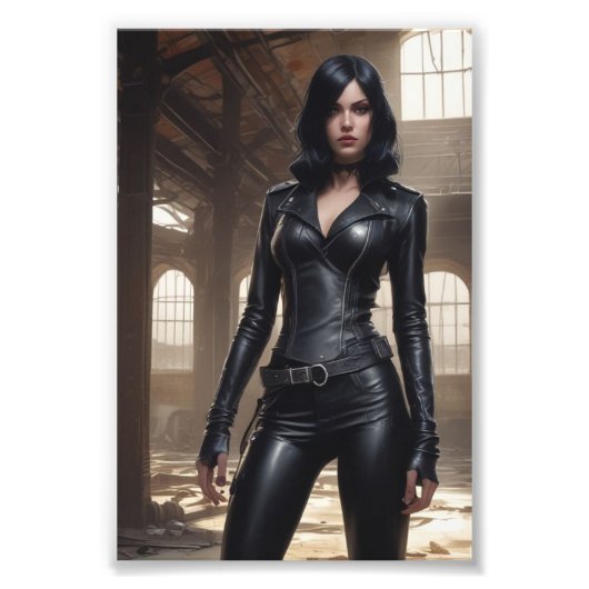 Leather Clad Goth Babe verdrängt Lager Fotodruck (Vorne)